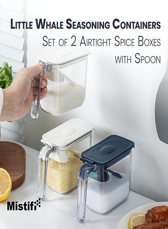 Mistifi Little Whale Seasoning Containers (Set of 2, White) - Airtight Spice Boxes with One-Press Lid & Built-In 2g Measuring Spoon, Food-Grade Storage Jars for Salt, Sugar & Spices - Image 2